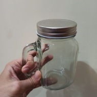 Gelas Kaca Harvest  450 ml Plus Tutup / T-1E Gelas Jar Gagang Plus Sedotan