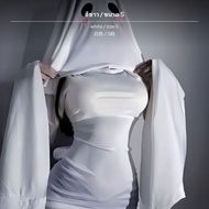 ชุดคอสเพลย์ธีมผีสำหรับผู้หญิง 2 ชิ้น ดีไซน์หน้าผีน่ารัก ผ้าคลุมหน้าได้รับแรงบันดาลใจจาก Kyoko m & mr