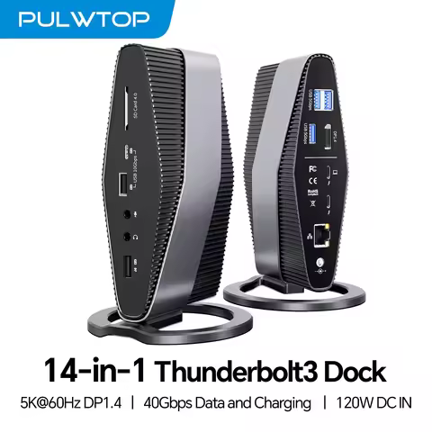 PULWTOP Thunderbolt 3 hub( Single 5K Display, Dual 4K, 40Gbps), with Dual Monitor 4K Display, 40Gb/s