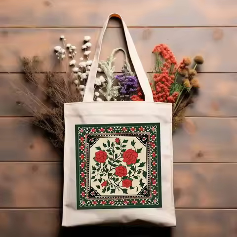 Palestine Traditional Artwork - Natural Canvas Tote Bag
