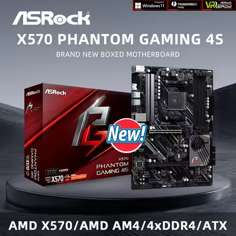 ASRock Brand New X570 Phantom Gaming 4S Motherboard Support 5500 5600 5700X 5800X3D CPU DDR4 M.2 NVM