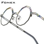 FONEX Acetate Titanium Glasses Frame Women New Fashion Brand Design Vintage Retro Polygon Eyeglasses