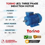TORINO 3 PHASE INDUCTION MOTOR (IE2) 5.5kW (7.5HP)  B3 B5 B14 ELECTRIC MOTOR 2 POLE 4 POLE 6 POLE