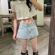 GuzClub Women's A-Line Denim Jean Skirt High Waist Short Form Flattering Wash Personality Y2K M49