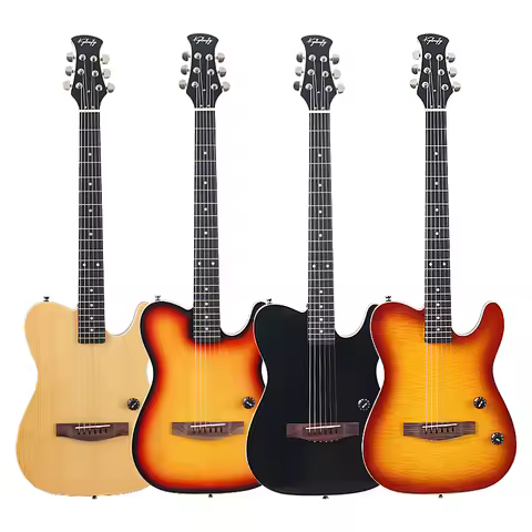 Silent Electric Acoustic Guitar Thin Body Solid Spruce Wood Top 6 String 39 Inch High Gloss Silent F