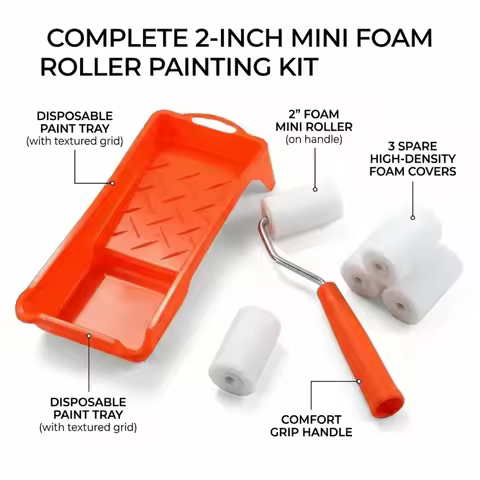 2Inch Paint Roller Set Smooth Multifunctional Foam Roller Brush Kit Anti-Drip DIY Wall Painting Tool