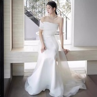 French Line Shoulder Light Wedding Bride Sensen Simple Temperament White Dress Fishtail FC428-2
