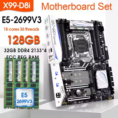 JINGSHA X99 D8I Motherboard KIT Xeon E5 2699 V3 LGA 2011-3 CPU 4pcs X 32GB =128GB 2133MHz DDR4 Memor