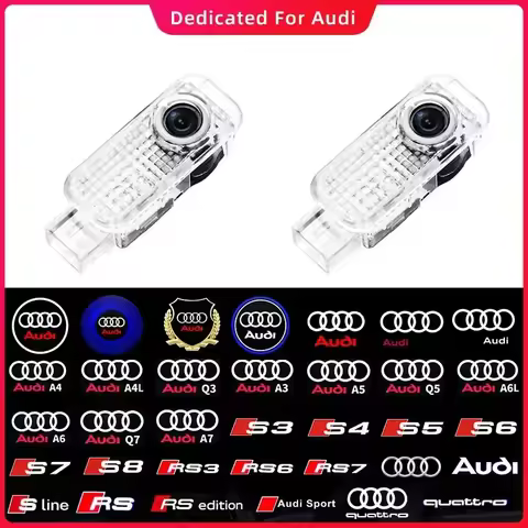 2PCS LED Car Door HD Laser Projector Lights Door Welcome Lamp For Audi RS S LINE S3 S4 S5 Quattro Q7