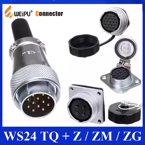 Original Weipu WS24 Connector 2 3 4 9 10 12 19 Pin WS24 TQ Pug Z ZM ZG Female Square Flange Round Re