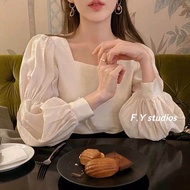Fy Studios NO.77 Puff Sleeve Shirt Plain Color Fashion Korean Style For Women Blouse 2022
