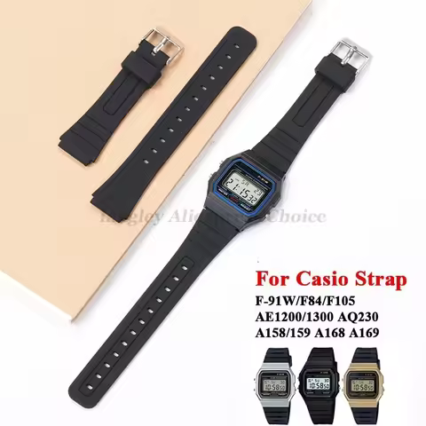 Silicone Watch Strap for CASIO F91W W-800H 18mm for W800H SGW400 F91W F84 F105/108 A158/168 AE1200/1