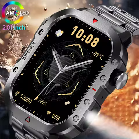 LAXASFIT 2025 New LED Men Outdoor Flashlight Smart Watch HD Screen Bluetooth Talk Smart Watch Health