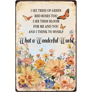 Flower Butterfly Wall Decor Sign What a Wonderful World Vintage Inspirational Metal Tin Sign for Hom