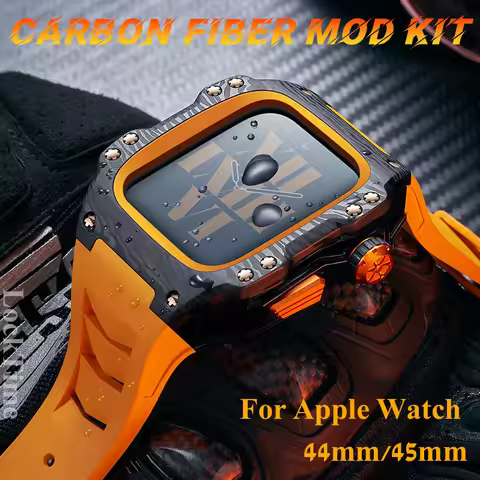 Carbon Fiber Modification kit For Apple Watch 9 8 7 SE 45mm PC Case For iWatch Series 6 5 4 44mm Spo