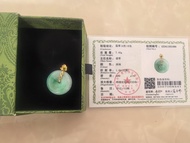 （現貨）18k黃金天然翡翠平安扣吊墜au750 yellow gold jade pendant