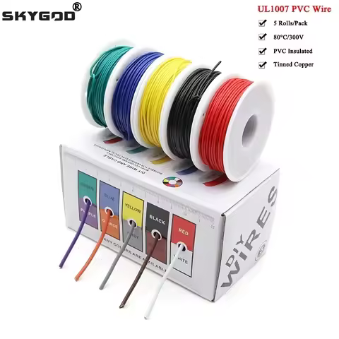 （5 Colors Mix Kit）UL1007 Wire PVC Insulation Tinned Copper Cable Stranded Electrical Line 30/28/26/2