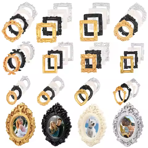 25/52Pcs Vintage Resin Mini Picture Frame Silver Gold Black White Small Photo Frame DIY Tiny Picture
