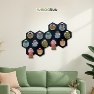 Rumakuu Hexagon Medal Holder 1 pcs – Aesthetic Plywood Medal Display Rak Buku Rak Kasut Rak Dinding 