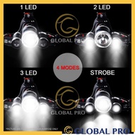 Global Pro 3 Led 4 Modes Rechargeable LED Headlamp 10000 Lumens Bright Headlight with Red Safety Lig