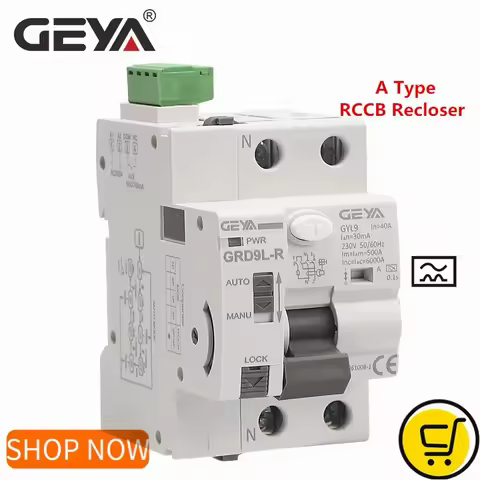 GEYA GRD9L-R Auto Recloser with A Type RCCB RCD ELCB 40A 63A 30mA 100mA 300mA Safety Breaker