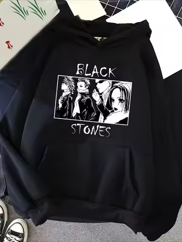 Men's Nana Black Stones Anime Hoodie - Harajuku Streetwear, Black, Machine Washable
