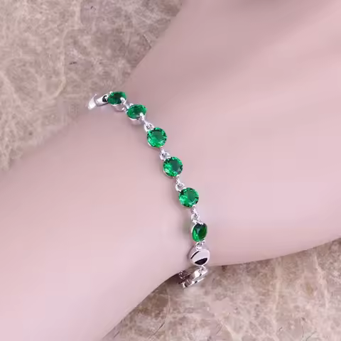 Shining Green Cubic Zirconia Fashion Jewelry Link Chain Bracelet 6.5 - 7.5 inch S0331