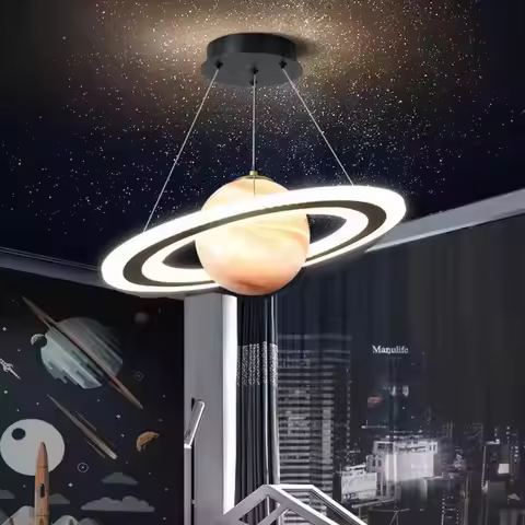 Planet Light Children's Room Chandeliers LED Astronaut Glass Ball Lamp Modern Warm Nursery Baby Room