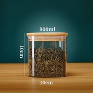 Square Glass Storage Jars with Bamboo Lid for Coffee Beans Grains Noodles food Storage Containers K