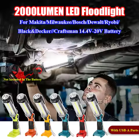 Cordless Portable Flashlight for Makita/Milwaukee/Ryobi/Dewalt/Bosch/Black&Decker/Craftsman Battery 