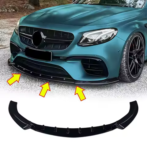 Car Front Bumper Spoiler Lip For Mercedes-Benz W213 E63 AMG 2016-2020 3Pcs Glossy Black Spoiler Body