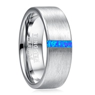 BONLAVIE 8mm Width Mens Ring Wedding Band Engagement Ring Inlaid Blue Opal Surface Brushed Tungsten