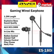 Awei ES-180i Gaming Wired Earphone Explosive Bass Gaming Headphone Awei Earphone Awei ES-180 Gaming 