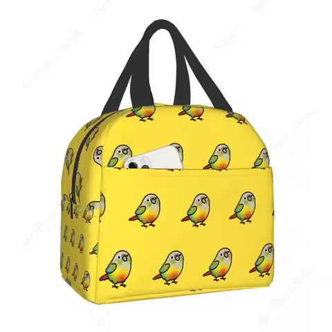 Chubby Pineapple Green Cheek Conure Insulated Lunch Bag Portable Parrot Bird Thermal Cooler Lunch Bo