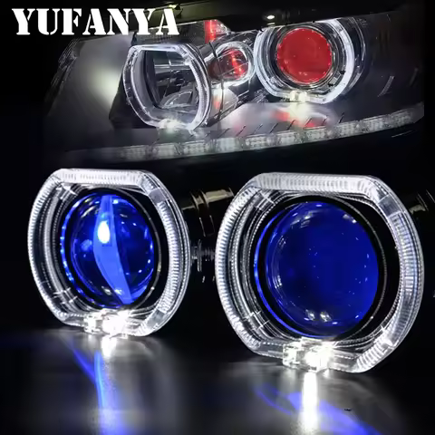 2.5 Inch Mini Bi Xenon Hid Projector Lens DRL LED White Angel Eyes Silver Shrouds Fit H4 H7 Retrofit