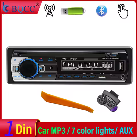 BQCC 1din Universal Car Radio MP3 Player FM/BT/AUX/USB/TF/Mobile Phone Charging 7 Color Lights Car R