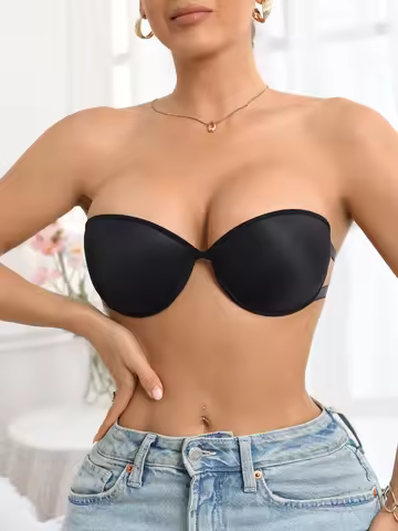 Strapless Women Back Bra Solid Color Seamless Dress Bra Comfortable Everyday Underwire Push-Up Bra