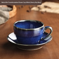 Bincoo จานดึงแก้วลายดอกไม้ปลายสูงเซรามิกถ้วยชาแก้วกาแฟ300มล.