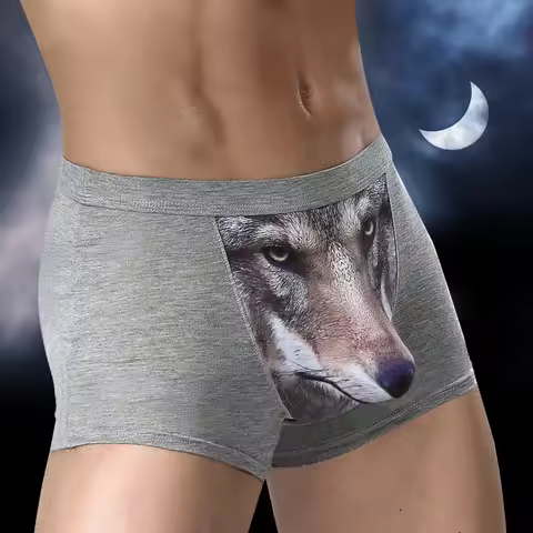 3D Pouch Underpants Men Modal Male Underwear Wolf Boxer Man Gay Funny Panties Shorts Cartoon Anime M