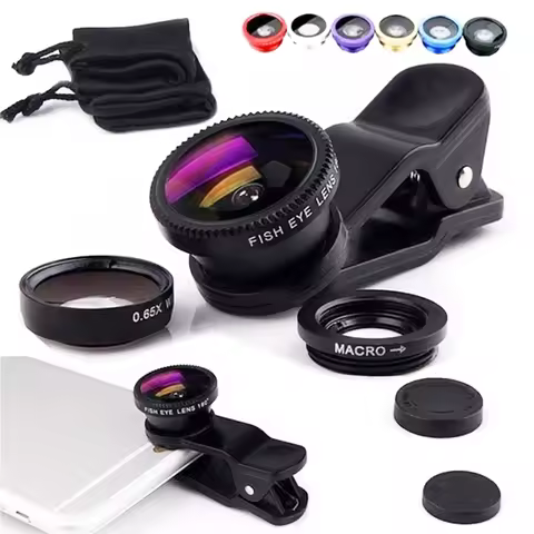 3in1 Fisheye Wide Angle Micro Camera Lens for iPhone Xiaomi Redmi 3IN1 Zoom Fish Eye Len on Smartpho