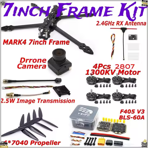 RC FPV Drone 295mm 7inch Frame Kit 2807 1300KV Motor FC F405 V3 4in1 60A ESC Stack B19 Camera 2.5W V