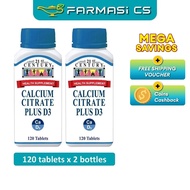 21st Century Calcium Citrate Plus D3 120 Tablets x 2 Bottles (TWIN) EXP:04/2028 [ Vitamin D3, Farmas