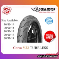 Corva Motor Tayar Corsa Platinum Tubeless Tyre V22 70/90-17, 80/90-17 Tayar Motor Tubeless Lc135 Ex5 Modenas Yamaha