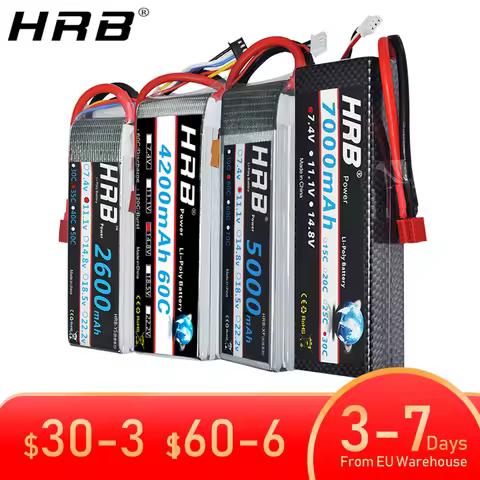 HRB 2S 3S 5S 4S 6S Lipo Battery 3000mah 4000mah 5000mah 6000mah 7.4V 11.1V 14.8V 18.5V 22.2V XT60 De