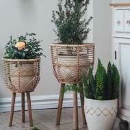 [in stock] Nordic creative rattan flower stand for living room, floor-standing indoor plant stand, b