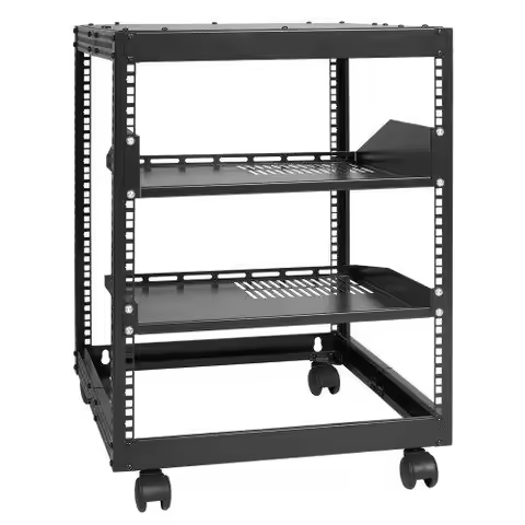 12U Open Frame Server Rack - Adjustable Depth 15''-40'', Wall Mount or Free Standing, 4 Post AV Rack