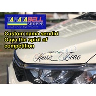 Sticker custom nama bonet kereta/custom nama gaya the spirit of competition/sticker kereta/sticker n