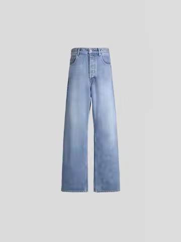 Vujade 009 Loose Straight Leg Jeans Vintage Waed out Double Color Casual Wear Resistant mid Waist Zi