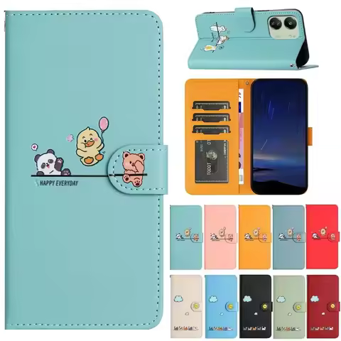 Cartoon Pattern Flip Leather Case For Xiaomi Poco X6 Pro M6 C65 Redmi Note 13 Pro Plus 13R 13C K70E 