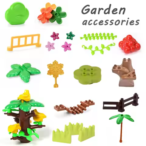 Big Particle Building Blocks Plant Leaves Little Grass Stump Dry Fence Garden Accessories Compatible